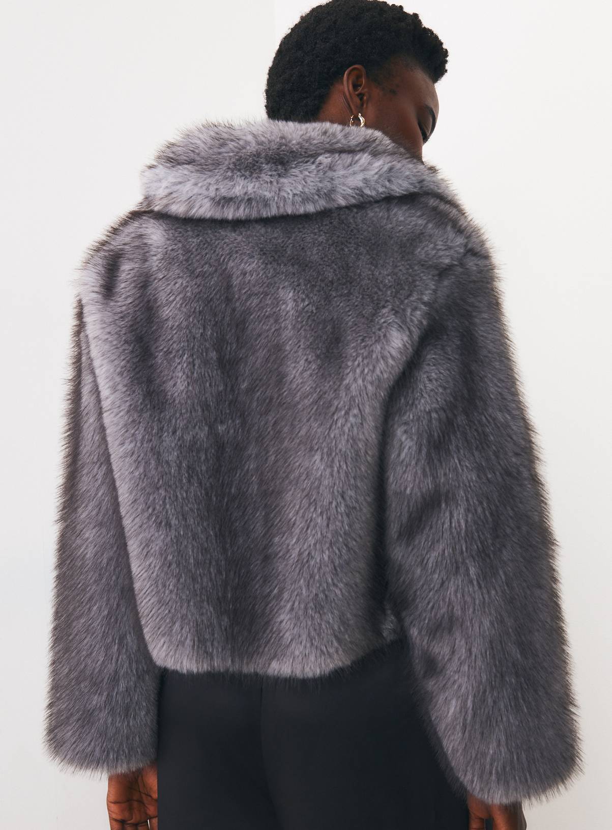 Light Blue Bonded Faux Fur Zip Through Jacket S - Image 4